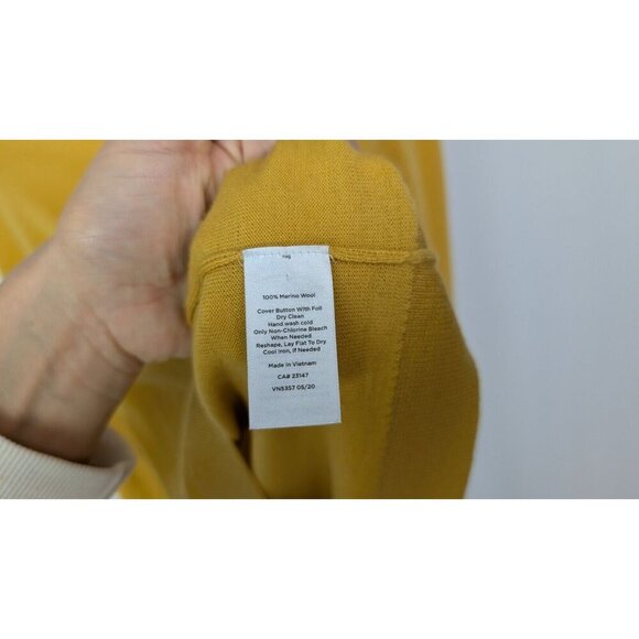 Talbots S p Pure Merino Wool Marigold Yellow Sweater Pearl Button Cuffs Knit Top - Picture 7 of 8
